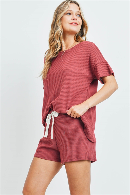 S11-18-1-PPP4030-RBCHB - WAFFLE TOP AND SHORTS SET WITH SELF TIE- RUBY CHAMBRAY 1-2-2-2