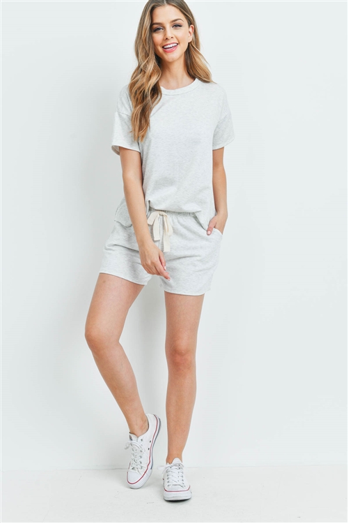 S13-12-4-PPP4041-LTHG - FLEECED FRENCH TERRY TOP AND SHORTS SET WITH SELF TIE- LIGHT HEATHER GREY 1-2-2-2
