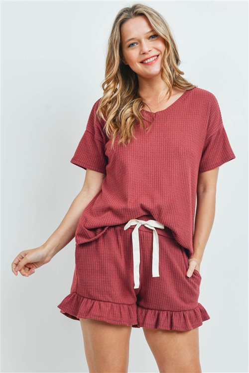 S9-1-2-PPP4054-RBCHB -WAFFLE TOP AND SHORTS SET WITH SELF TIE-RUBYCHAMBRAY 1-2-2-2