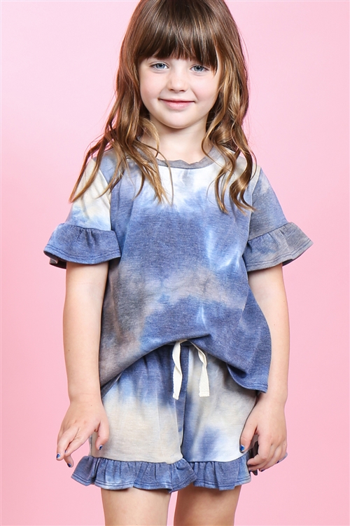 S9-15-2-PPP4061T-NV-1 - TODDLER GIRLS SHORT SLEEVES TOP AND SHORTS TIE DYE SET WITH SELF TIE- NAVY 1-2-1