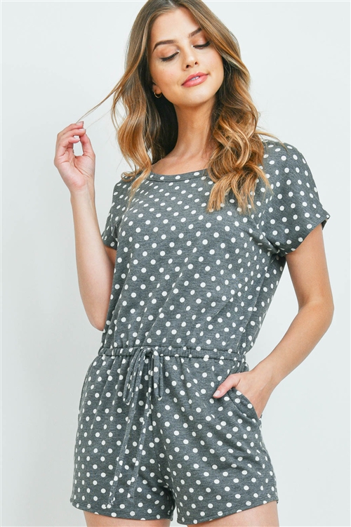 S16-9-3-PPP4064-BK-1 - CAP SLEEVES POLKA DOT ROMPER- BLACK 0-2-2-2