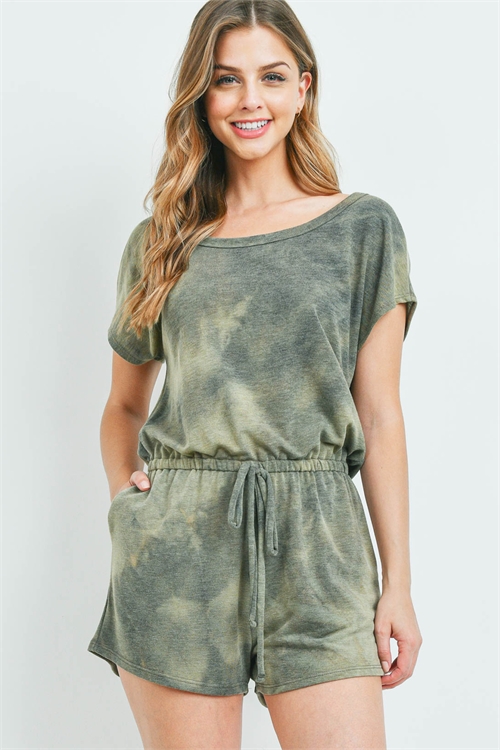 S5-10-3-PPP4066-OV - TIE DYE ROMPER WITH SELF TIE- OLIVE 1-2-2-2