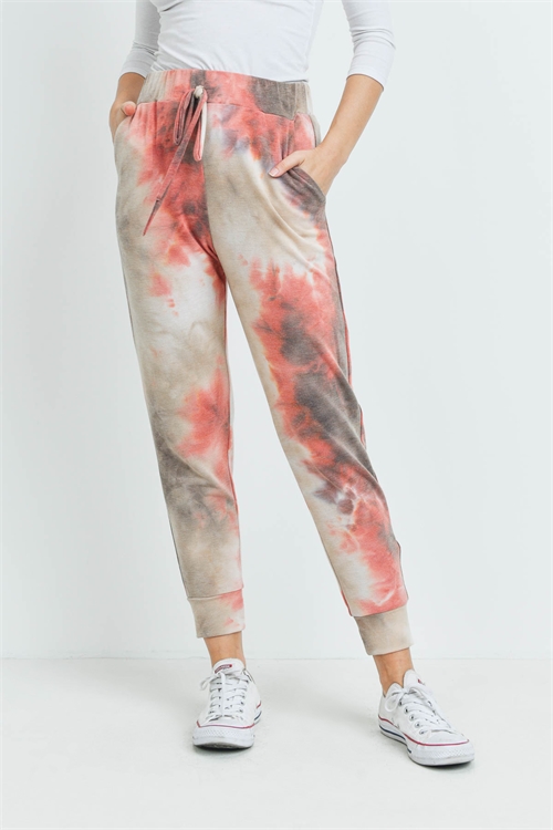 S8-7-2-PPP4067-BRBWN - TIE DYE JOGGER PANTS WITH SELF TIE- BRICK/BROWN 1-2-2-2