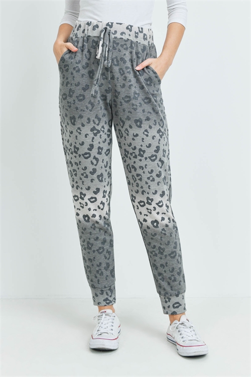 S15-8-4-PPP4069-GYBK-1 - OMBRE LEOPARD PRINT JOGGER PANTS WITH SELF TIE- GREY/BLACK 0-1-1-1