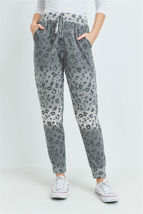 S5-10-4-PPP4069-GYBK - OMBRE LEOPARD PRINT JOGGER PANTS WITH SELF TIE- GREY/BLACK 1-2-2-2