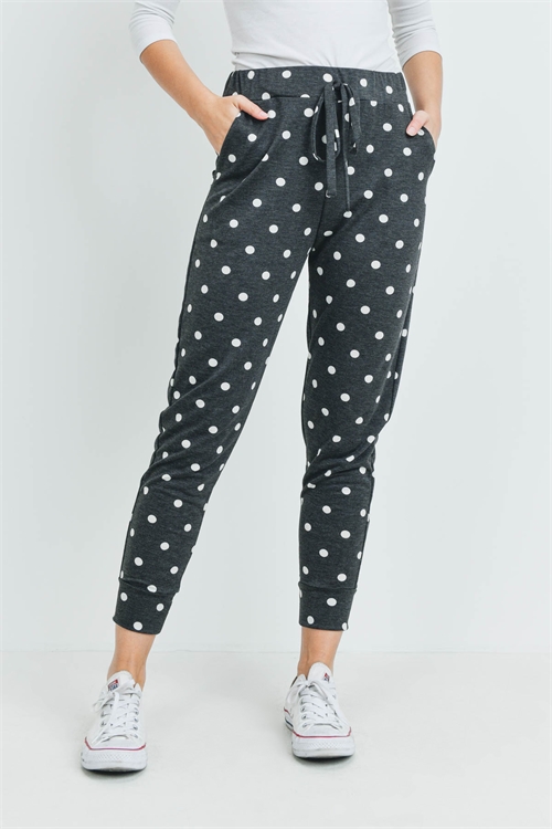 S5-10-4-PPP4070-BKWT - POLKA DOTS JOGGER PANTS WITH SELF TIE- BLACK/WHITE 1-2-2-2