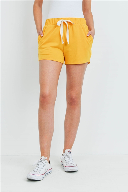 S15-9-3-PPP4075-DKMU-1 - SOLID SHORTS SIDE POCKET WITH SELF TIE- DARK MUSTARD 0-2-2-2