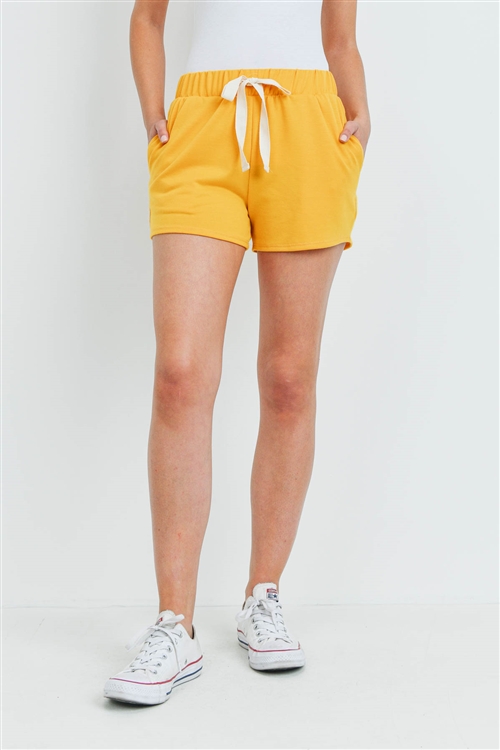 S8-1-3-PPP4075-DKMU - SOLID SHORTS SIDE POCKET WITH SELF TIE- DARK MUSTARD 1-2-2-2