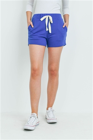S11-4-3-PPP4075-DKRYL - SOLID SHORTS SIDE POCKET WITH SELF TIE- DARK ROYAL 1-2-2-2