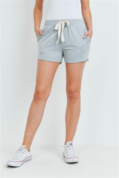 S15-9-3-PPP4075-HG-1 - SOLID SHORTS SIDE POCKET WITH SELF TIE- HEATHER GREY 0-2-2-2