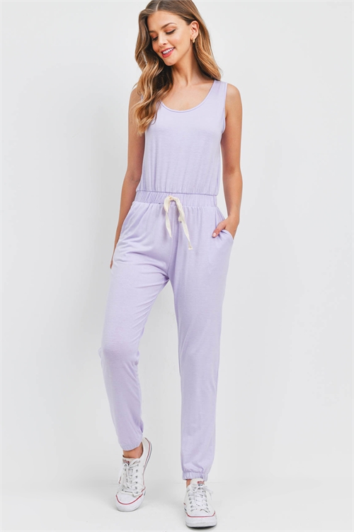 S10-20-3-PPP4080-LVDSL-1 - KEYHOLE BACK SOLID TANK TOP AND JOGGER SET WITH SELF TIE- LAVENDER SAIL 0-1-2-0