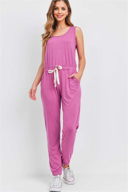 S10-20-3-PPP4080-MVFRST-1 - KEYHOLE BACK SOLID TANK TOP AND JOGGER SET WITH SELF TIE- MAUVE FROST 0-1-2-1