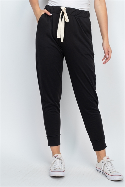 S13-5-3-PPP4087-BK - HIGH-RISE FRENCH TERRY JOGGER WITH SELF TIE- BLACK 1-2-2-2