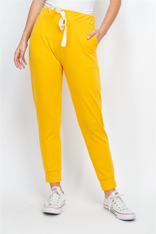 S10-15-1-PPP4087-DKMU-1 - HIGH-RISE FRENCH TERRY JOGGER WITH SELF TIE- DARK MUSTARD 0-2-2-2