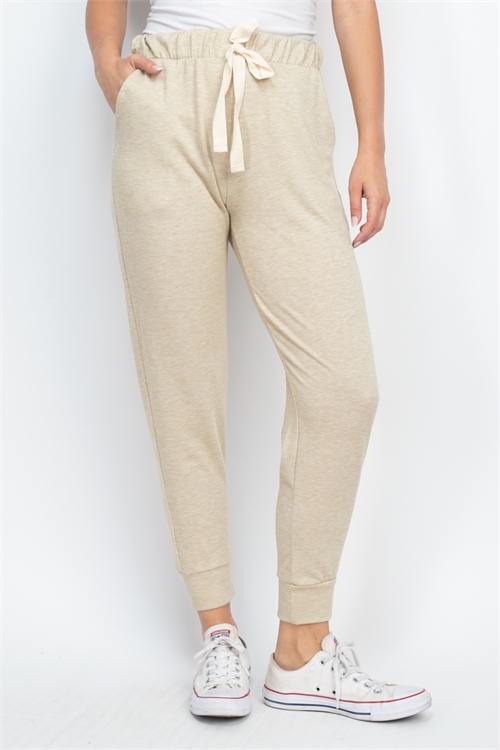 S13-10-1-PPP4087-OTM - HIGH-RISE FRENCH TERRY JOGGER WITH SELF TIE- OATMEAL 1-2-2-2