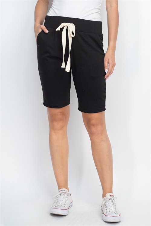 S11-1-1-PPP4093-BKJT - SOLID SELF TIE SHORTS WITH SIDE POCKETS- BLACK JET 1-2-2-2