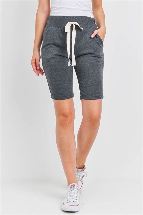 S9-18-2-PPP4093-CHL2T-1 - SOLID SELF TIE SHORTS WITH SIDE POCKETS- CHARCOAL 2TONE 0-2-2-2