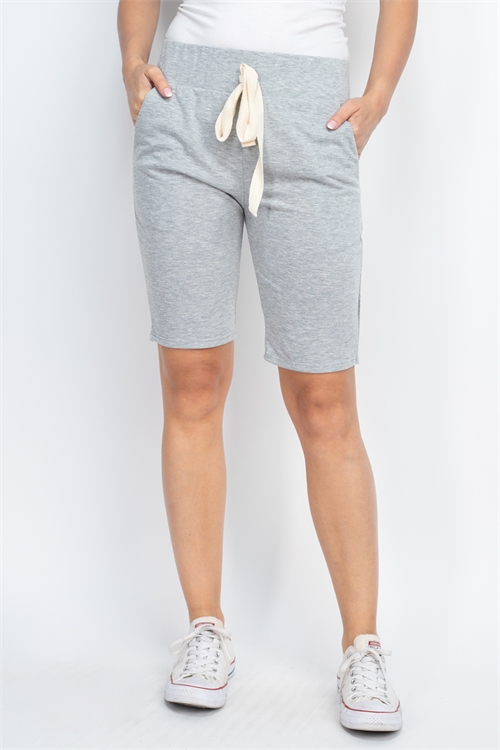 SA4-0-1-PPP4093-HG - SOLID SELF TIE SHORTS WITH SIDE POCKETS- HEATHER GREY 1-2-2-2