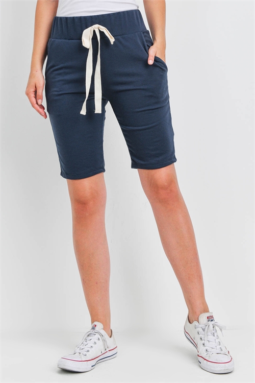 S15-4-3-PPP4093-NV - SOLID SELF TIE SHORTS WITH SIDE POCKETS- NAVY 1-2-2-2