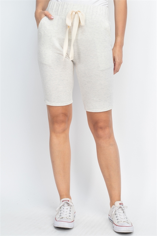 S10-6-1-PPP4093-OTM - SOLID SELF TIE SHORTS WITH SIDE POCKETS- OATMEAL