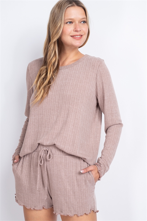 SA4-6-3-PPP4106-MC - PULL MERROW DETAIL BAND RIB  TOP AND SHORT SET WITH SELF TIE- MOCHA 1-2-2-2