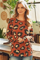 S11-4-2-PPT2008-RST - MIRR HAIR LEOPARD PRINT LONG SLEEVED TOP- RUST 1-2-2-2