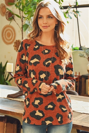 S11-4-2-PPT2008-RST - MIRR HAIR LEOPARD PRINT LONG SLEEVED TOP- RUST 1-2-2-2