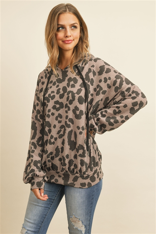 S8-2-4-PPT2022-TPBK - OVERSIZED LEOPARD PUFF SLEEVED HOODIE WITH DRAWSTRINGS- COCO/BLACK 1-2-2-2