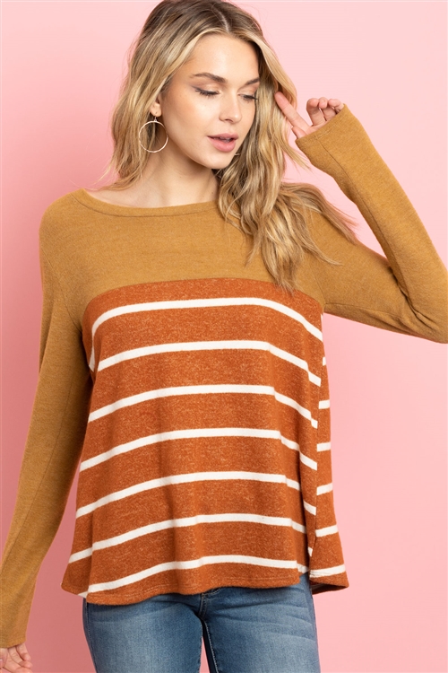 S13-7-4-PPT2049-CMLWT - STRIPED CONTRAST BACK BUTTON DETAIL BRUSHED TOP- CAMEL/WHITE 1-2-2-2