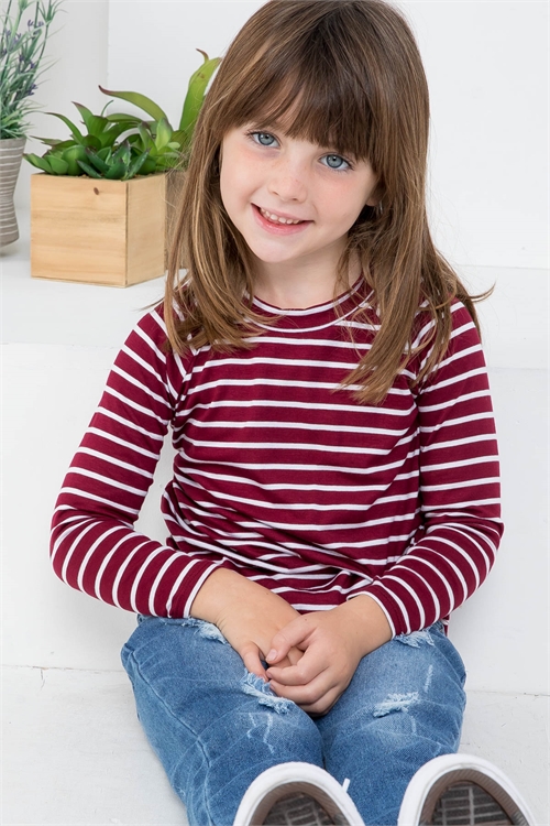 SA3-7-2-PPT20498TK-BUIV-1 - KIDS CREW NECKLINE LONG SLEEVE STRIPE TOP- BURGUNDY-IVORY 0-0-1-2-1-1-1-1