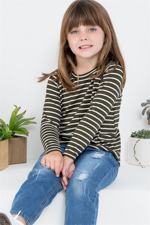 S4-8-2-PPT20498TK-OVIV - KIDS CREW NECKLINE LONG SLEEVE STRIPE TOP- OLIVE-IVORY 1-1-1-1-1-1-1-1