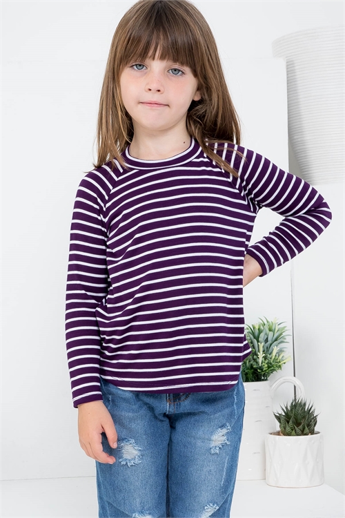 S9-6-2-PPT20498TK-PPLIV - KIDS CREW NECKLINE LONG SLEEVE STRIPE TOP- PURPLE-IVORY 1-1-1-1-1-1-1-1