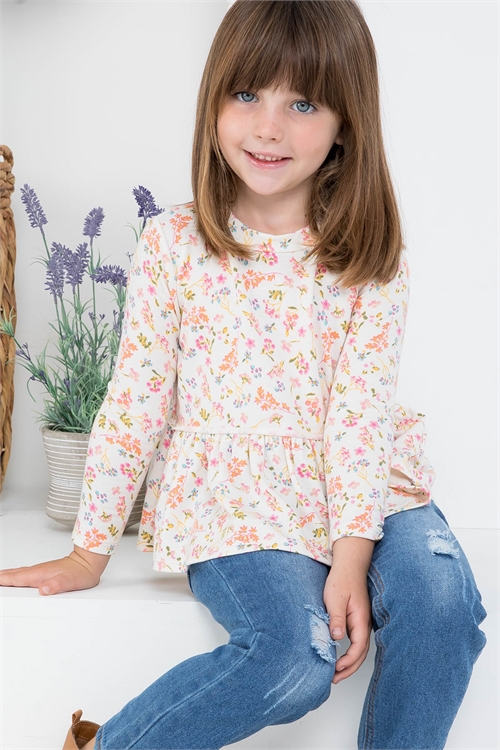 S10-9-4-PPT20499TK-IVPK - KIDS FLORAL LONG SLEEVE SHIRRING TOP- IVORY PINK 1-1-1-1-1-1-1-1