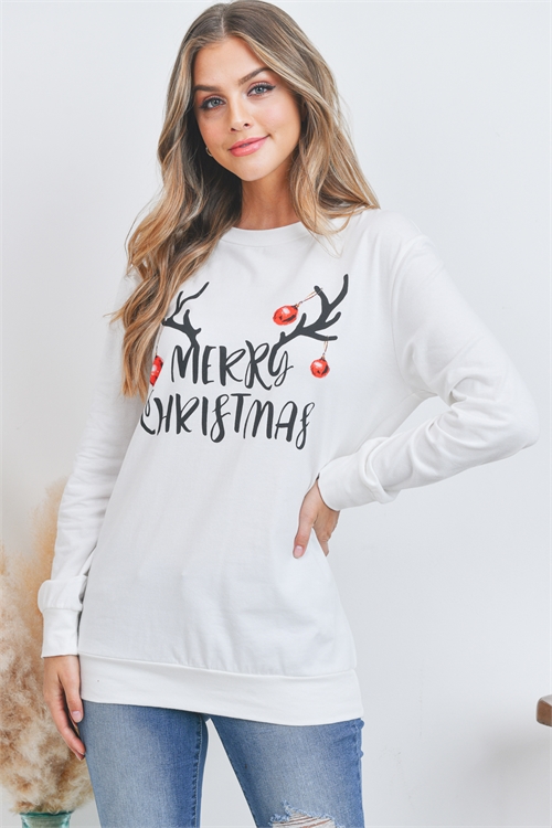 S8-3-2-PPT20506-IV - LONG SLEEVE "MERRY CHRISTMAS" PRINT PULLOVER- IVORY 1-2-2-2