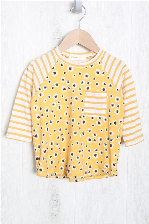 S11-19-4-PPT20511TK-MUCB - KIDS LONG SLEEVE STRIPES FLORAL TOP- MUSTARD COMBO 1-1-1-1-1-1-1-1(NOW $4.75 ONLY!)
