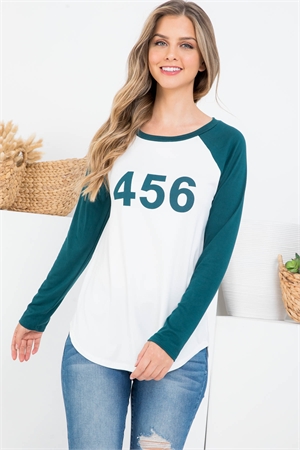 C84-A-3-PPT20522-IVHNT - SCOOP NECKLINE LONG SLEEVE RAGLAN TOP- IVORY/HUNTER 1-2-2-2