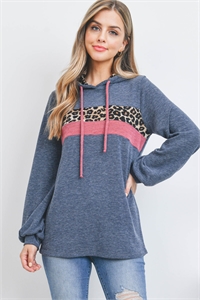 S4-7-2-PPT20529-NVBWNBKRB - LEOPARD CONTRAST LONG SLEEVE HOODIE WITH SELF TIE- NAVY/BROWN-BLACK/RUBY 1-2-2-2