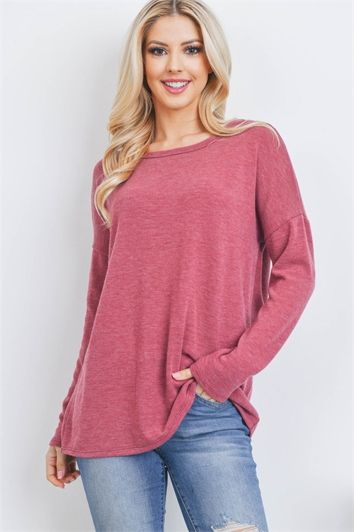 S16-8-3-PPT20530-RB-1 - BOAT NECK  LONG SLEEVE ANGORA TOP- RUBY 0-2-2-2