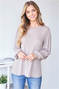 S14-1-3-PPT20533-LTT - PUFF SLEEVE ROUND NECK BELLA RIB TOP- LATTE 1-2-2-2