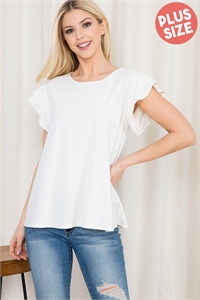 SA4-5-2-PPT20553X-IV - PLUS SIZE ROUND NECK RUFFLE SLEEVE TOP- IVORY 3-2-1