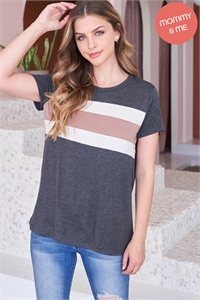 S4-1-2-PPT20576-CHL - SHORT SLEEVE COLOR BLOCK TOP- CHARCOAL-HEATHER OATMEAL-NEW MOCHA 1-2-2-2