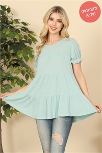 SA3-00-3-PPT20585-AQHZ - RUFFLE SHORT SLEEVE TIERED TOP- AQUA HAZE 1-2-2-2