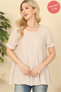 S9-8-2-PPT20585-BG - RUFFLE SHORT SLEEVE TIERED TOP- BEIGE 1-2-2-2