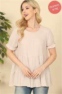 S9-8-2-PPT20585-BG - RUFFLE SHORT SLEEVE TIERED TOP- BEIGE 1-2-2-2 (NOW $4.75 ONLY!)