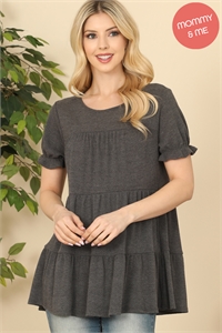 S9-8-2-PPT20585-BK - RUFFLE SHORT SLEEVE TIERED TOP- BLACK 1-2-2-2