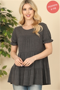 S9-8-2-PPT20585-BK - RUFFLE SHORT SLEEVE TIERED TOP- BLACK 1-2-2-2 (NOW $4.75 ONLY!)