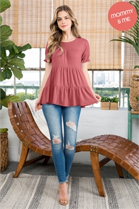 S12-2-2-PPT20585-BRKMV - RUFFLE SHORT SLEEVE TIERED TOP- BRICK MAUVE 1-2-2-2