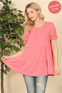 S11-15-4-PPT20585-CDRS-1 - RUFFLE SHORT SLEEVE TIERED TOP- CANDY ROSE 4-0-0-0