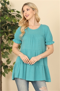 S12-6-3-PPT20585-JLYBL - RUFFLE SHORT SLEEVE TIERED TOP- JELLY BLUE 1-2-2-2 (NOW $4.75 ONLY!)