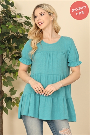 S11-15-4-PPT20585-JLYBL-1 - RUFFLE SHORT SLEEVE TIERED TOP- JELLY BLUE 6-0-0-0